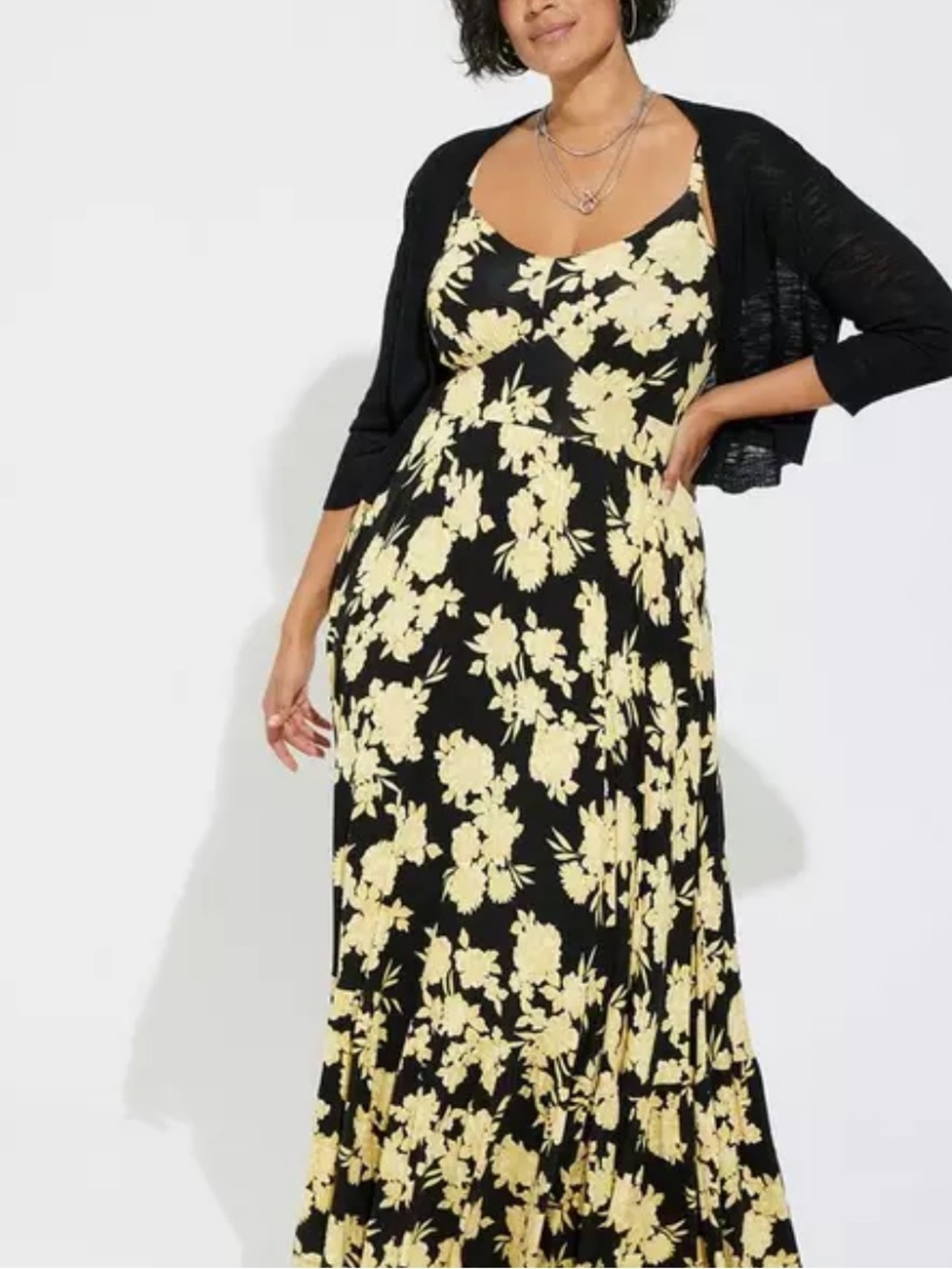 TORRID Women’s Sleeveless Tiered Maxi Dress Sundress Yellow Black Floral Size 1 - Picture 16 of 16
